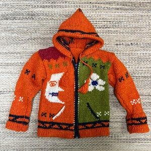Gorgeous kids hooded sweater. Handmade moon and flower.
